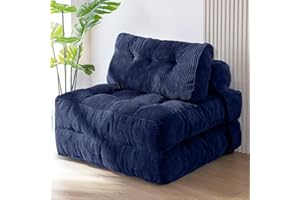 MAXYOYO Folding Sofa Bed, Convertible Sleeper Chair with Pilow Foldable Matress with Back Support, Portable Fold Out Chair Bed Comfy Floor Sofa Lounge for Living Room Bedroom, Navy, Single