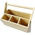 Ecowonder Wooden Cutlery Organiser - Portable Kitchen Storage Caddy - Table Organiser Bar Caddy - Art Box with Handle
