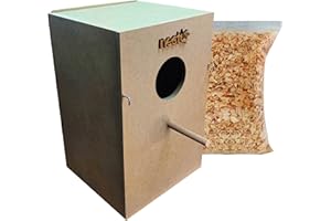 NESTQ Nistkasten für Nymphensittiche, Nymphen XL 35 cm x 21,5 cm x 20,5 cm, Pflaumenkopfsittiche, Rosellasittiche, Prachtrosella und Langflügelpapageien - Holzhaus für Vögel - Vertikales Holznest