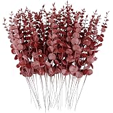 FEQO 36 Pcs Red Eucalyptus Stems Artificial Leaves Branch Decoration Fake with Faux Leaves 15 Inch for Vase Bouquet