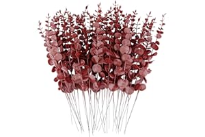 FEQO 36 Tallos de Eucalipto Rojo, Hojas Artificiales, Decoración de Ramas, Falso con Hojas Sintéticas, 15 Pulgadas para Jarrón, Ramo