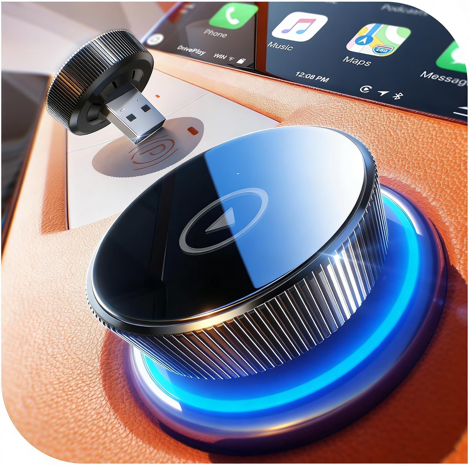 Cleviton for Apple Wireless Carplay Adapter UK, 60% Smaller, No Lag, Plug and Play, Bluetooth/WiFi, Mini Wireless Car play Dongle for iPhone & Cars, Transmit GPS Navigation Devices (Matte Black)