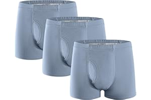 FAMI HELPER 3 Pares de Calzoncillos para Incontinencia Hombre Boxer de Algodón Lavable y Reutilizable con Almohadilla Absorbente de 300 ml Ropa Interior Absorbente Azul Grisáceo Talla M