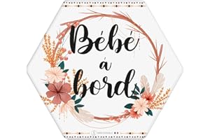 IRRÉVERSIBLE BIJOUX IRREVERSIBLE BIJOUX - Sticker Bébé à Bord Design Bohème Repositionnable Intérieur ou Extérieur - Résistant UV et Lavage - Sécurité Voiture Enfant - Cadeau Futurs Parents - 13x15cm - Fabriqué en France