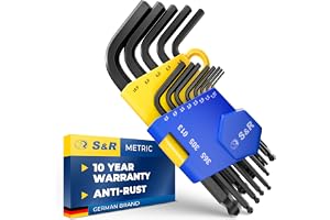 S&R Insexnycklar Set HX 13-delar, Vinkelnycklar med Kulhuvud, Metriska 1,27 till 10 mm, Cr-V Stål Härdat, Rostfritt, Kort, Insexnyckelhållare, Kompakt Cykelverktygssats
