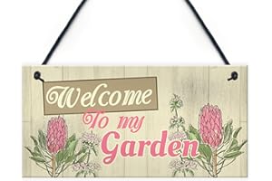 RED OCEAN Placa de pared con texto en inglés "Welcome To My Garden Home", color rojo