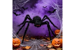 AHYDFSR Halloween Spinne Dekorationen, Riesige schwarze Spinne 150cm Halloween Dekoration + 60g Dehnbare weißen Spinnenweben + 10 Fake Spinnen, für Halloweenparty Dekoration von Tisch, Haus und Garten