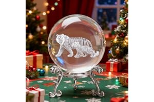 ZEERSHEE 60mm 3D Tigers Crystal Ball with Stand Glass Laser Engraved Tigers Ball Figurine Decorative Glass Ball Paperweights for Home Office