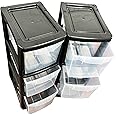 Black Medium 3 Drawer Modular Storage Tower Unit for School, Home, Office, Bathroom & Living Room With Clear Drawers (1)