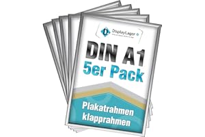 DisplayLager - 5 Pezzi A1 Cornice a Scatto da 25 mm, Profilo in Alluminio Argento Disco di Protezione antiriflesso e Materiale di Fissaggio