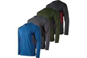 REAL ESSENTIALS 4 Pack: Men's Dry-Fit Moisture Wicking Performance Long Sleeve T-Shirt, UV Sun Protection Outdoor Active Athletic Crew Top