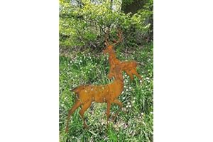 ‎KUHEIGA KUHEIGA 2er Set Gartenstecker REH + Hirsch Tier Metall Rost Höhe: 82, 100cm Gartenfigur Gartendeko