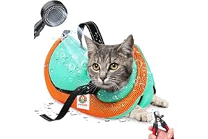 AWOOF Cat Grooming Bag Adjustable Bathing Anti Scratch Bite Restraint Sling Durable Mesh Shower for Small Medium Large Cats Nail Trimming Ear Cleaning Medicine Taking, GREEN