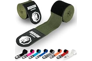 MADGON Vendas Boxeo con Correa de Velcro y Gancho para el Pulgar – 3m / 3,8 m / 4,5m – Vendaje Boxeo Duradero para MMA, Kickboxing, Sparring – Excelente Absorción del Sudor