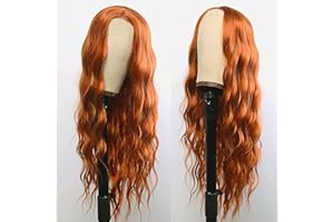 MEIRIYFA Lange gewellte orangefarbene Perücken für schwarze Frauen, 68,6 cm Mittelscheitel, kein Pony, lange Wasserwellen-Perücke, Kunsthaar-Perücke, Party, Halloween, Cosplay-Perücke