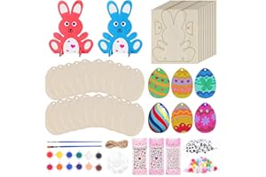 FGen Lapins en Bois à Peindre, 116PCS Pendentifs de Pâques Bois à Peindre, DIY Artisanat de Pâques,Buntes Holz-Ei-Hasen-Küken mit Pinsel und Diamanten, bunt