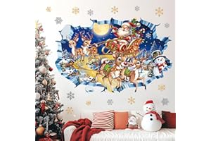 decalmile 3D Weihnachten Fenster Wandtattoo Weihnachten Weihnachtsmann Wandaufkleber Rentiere Schneemann Schneeflocken Wandsticker Kinderzimmer Wohnzimmer Weihnachten Party Weihnachtsdeko