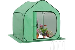 Outsunny Mini Serre Pop-up, Petite Serre de Jardin pour légumes, Plante, Fleurs, avec Porte à Fermeture éclair, Tente d'hivernage en PE, pour intérieur extérieur, 150 x 148 x 148 cm, Vert
