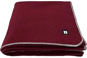 EKTOS 90% Wool Blankets, 90" x 66", Warm Wool Blanket for Camping, Military Blanket (Maroon)