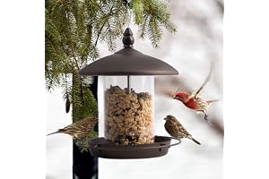 slhsy Bird Feeder for Outside Hanging,Bird Seed for Outside Wild Bird Feeders for Garden Yard Outdoor Decoration,Round Roof Design for Sun-Proof and Rainproof, Brown