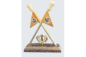 BEXCO Nishan Sahib Flag 4" inches with Khanda Sahib ji for Car Dashboard, home temples and tabletop (Gold)