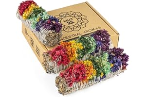 MUT22 3 Salvia Blanca con 7 Chakras Sagrada para Quemar, Hierba de Purificación y Armonía, Salvia Apiana 100% Natural, Ideal para Limpieza Espiritual y Rituales Energéticos