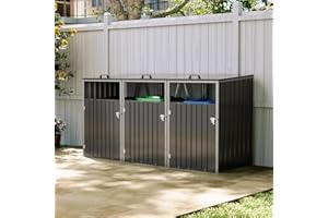 Warmiehomy Wheelie Bin Storage 3 Bin Storage for Wheelie Bins Galvanized Steel Outdoor Garbage Can Store with Locking Door Triple Wheeled Bins Hideaways with Lifting Lids,Charcoal Black