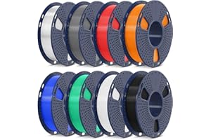 SUNLU PLA+ Filament Pakiet 250G*8，PLA Plus 3D Drukarka Filament 1,75 mm, 250 g na Szpulę, 8 Rolki, Czarny+Biały+Szary+Przezroczysty+Czerwony+Niebieski+Zielony+Pomarańczowy