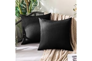 MIULEE Outdoor Waterproof Cushion Covers 20x20 Inches for Garden Furniture Water Resistant Pillow Covers Outside Scatter Cushions for Patio Couch Sofa Linen Balcony Set of 2, Black