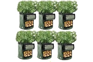 BUTORY Potato Grow Bags Set 6 Pack 10 Gallon Plant Growing Bags for Vegetables Durable Root Friendly Vegetable Planting Bag with Strap Handles and Access Flap Window for Potatoes, Tomatoes, Strawberry