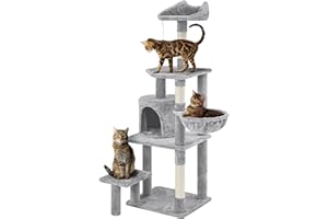 Yaheetech Árbol de Gatos con Plataforma Torre con Nido para 1-3 Gatos Medianos 48.5x40.5x145 cm Gris Claro Gris Claro