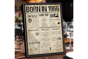 Benjia 1966 Poster Framed UK, Happy 60th Birthday Sign Card Party Decor Supplies Home Decoration Birthday Gift 60 Years Old Wedding Newspaper For Men Women (8x10 inch, Vintage)