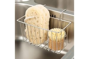Damita Sponge Holder for Kitchen Sink, Sink Caddy Kitchen Sink Tidy Brush Dishwashing Liquid Drainer Rack Silver, Medium