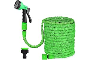 CLMCL 25ft/50ft/75ft/100ft/125ft Expandable Garden Hose Pipes, Expandable Garden Hose Flexible Stretch Water Pipe for Home Lawn Car with 8 Function Professional Water Spray Nozzle (100ft,Green)