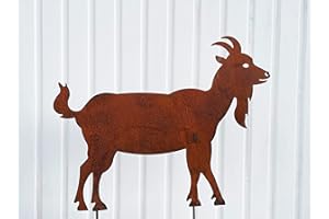 STEINFIGURENWELT GIEBEN Gartenfigur Ziege 46x59cm Gartenstecker Edelrost Gartendeko Wetterfest Rost Metall Rostfigur Ziegenbock Zicklein Figur Tier von Steinfigurenwelt