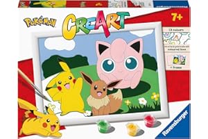 Ravensburger - Creart D: Pokemon | Pintar por Numeros Niños | Kit Manualidades Pokémon | Kit Pintura Niños Completo | Manualidades 7 años | Incluye Marco 18x24cm