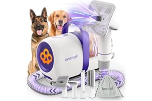 ONEISALL Dog Grooming Vacuum Kit, Suction 99% Pet Hair, Dog Grooming Brush, Dog Hair Vacuum Groomer with 4 Pet Grooming Tools, Pet Hair Remover, Purple