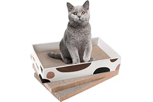 HAPPY HACHI Griffoir pour Chat (3 Pièces) Carton Ondulé Planche à Gratter Canapé/Lit Réversible Jouet pour Soins des Griffes, Grattoir Anti-Rayure à Double Face Protection des Meubles - 43x28x8 cm