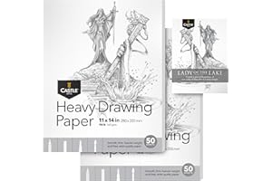 Castle Art Supplies Blocco da disegno pesante, 28 x 35,6 cm, confezione da 2, 50 fogli ciascuno (160 g/m²/44,5 kg), carta extra bianca, liscia, senza acidi, il blocco ideale per tutti gli artisti (28