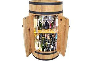 ‎WEECO weeco Holzfass bar mit Türen + LED Beleuchtung, Schrank, Regal für Alkohol, Flaschenhalter, Weinregal, Weinhalter, Bar für Wein, Schrank für Wein