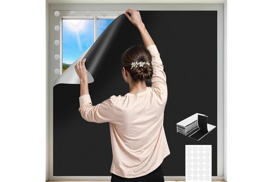 145 x 300CM Blackout Curtains for Travel Portable Blackout Blind Stick On, No Drill Blinds for Window Blinds Temporary Black Out Material Cut to Any Size Window Cover Film for Bedroom Dorm
