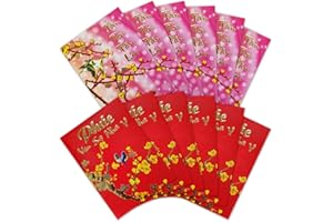 MAXI-SOLUTIONS Vietnamese Red envelopes for Lunar New Year, Pack of 12, 3 Beautiful Designs (Bundle C 12PCS)