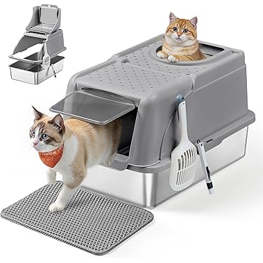 BAKAJI XXL Open kattenbak met stalen bodem, zandafstotend, schep en