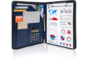 GraduationMall Cartella Portadocumenti con Cerniera,A4 Organizer per Documenti con Porta Tablet Ipad, Telefono e Biglietti da Visita,Portablocchi in PU Pelle Blu