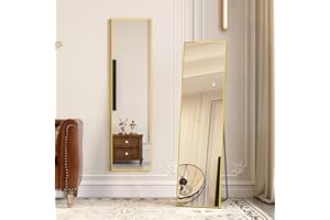 LVSOMT Espejo de pie Cuerpo Entero, 160 x 40 cm Espejos Grandes de Pared, Espejo Pared Cuerpo Entero Rectangular, Espejo tocador de pie, Espejo para Dormitorio, Sala de Estar, Vestuario, Dorado