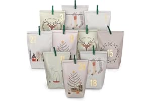Papierdrachen Adventskalender 2025 zum Befüllen - 24 pastellfarbene Geschenktüten mit Zahlenaufklebern - Motiv Hygge - DIY - zum Basteln - Weihnachten