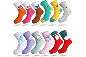 Rovtop 12 Paar Mädchen Socken, Kindersocken mit Meerjungfrauenmuster, Leicht Kombinieren, Hochwertiges Baumwollmaterial Kindersocken Weihnachten (31-34)