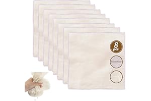 GUANGYUAN Panno di lino per formaggio Garza Alimentare40 × 40 cm Cheese Cloth, Cotone Naturale, Riutilizzabile Filtro Tessuti, Etamina Cucina Filtrante per Alimenti, Vino, Tofu, Caffè-8 Pezzi