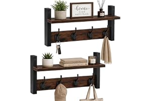 Relaxdays vägghylla, 2-pack, 4 dubbelkrokar vardera