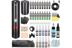 LIUMATE Wireless Maschine Set with 2pcs 1500mAh Battery Kabellose Rotary Pen Maschine Set 20 Stück Nadeln 11 Flaschen Tinte für Anfänger und Künstler